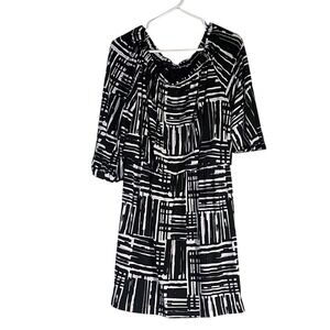 2B Studio XL Black White Geometric Abstract Off Shoulder Ruffle Mini Dress